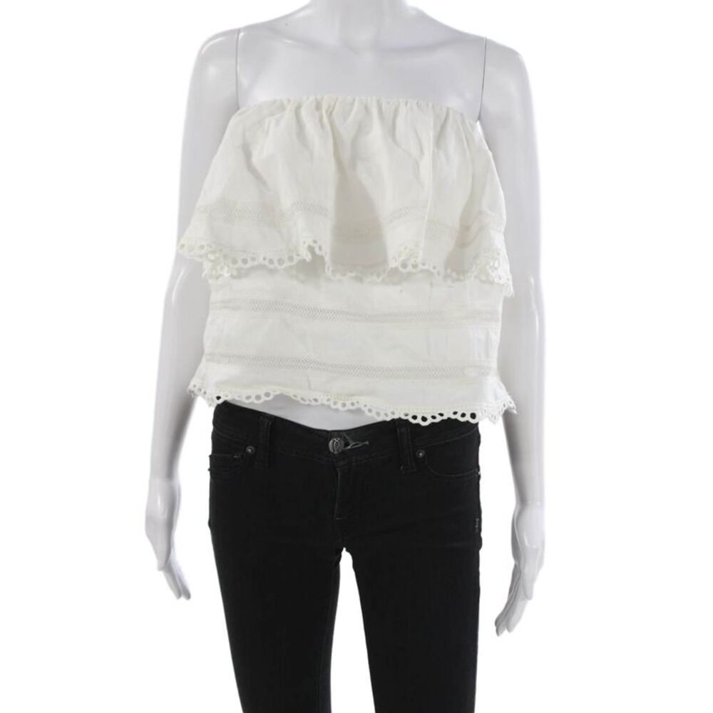 McGuire Women Cropped Linen Off the Shoulder Sleeveless Blouse White Size M